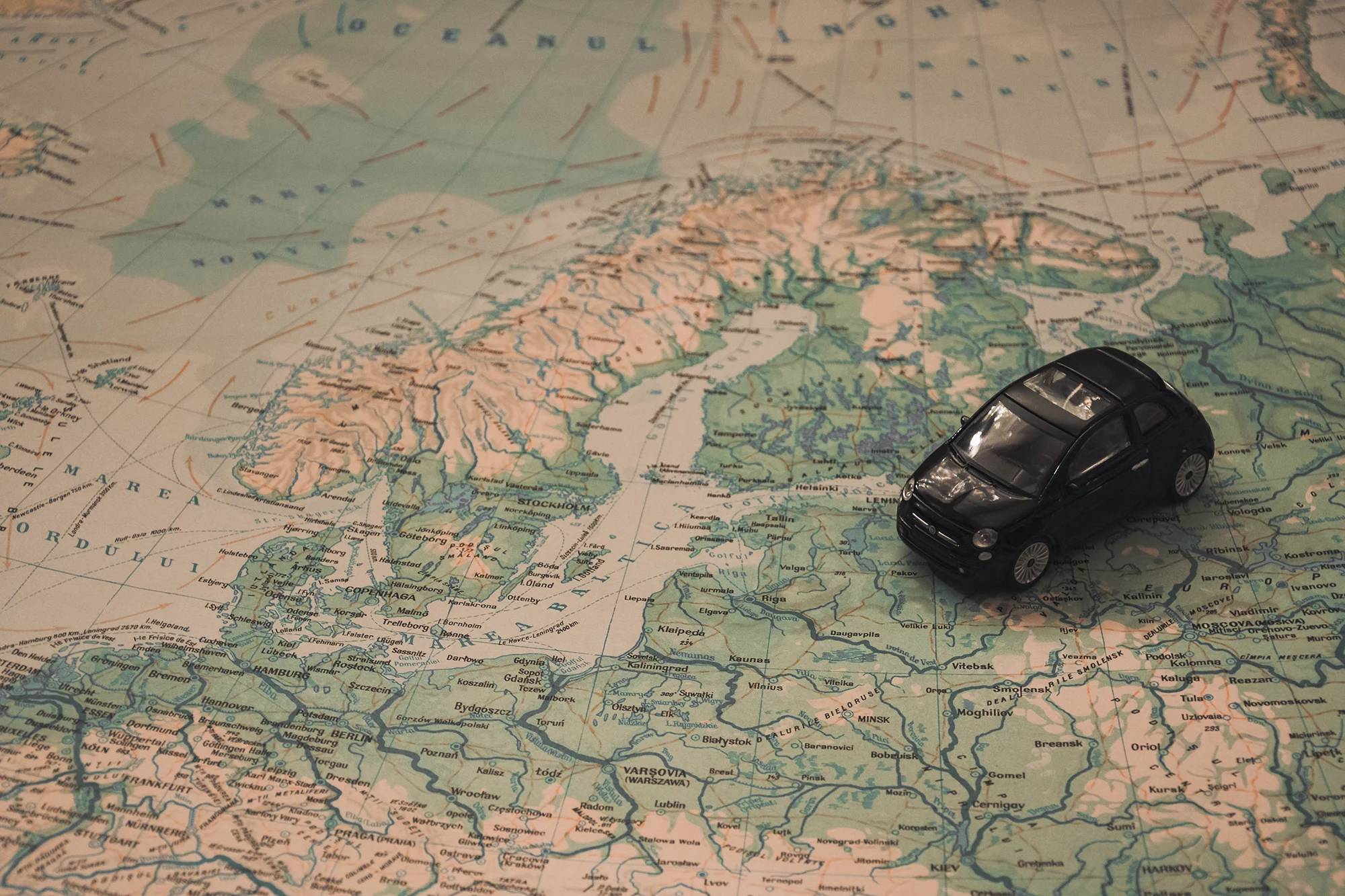 map with a toy car