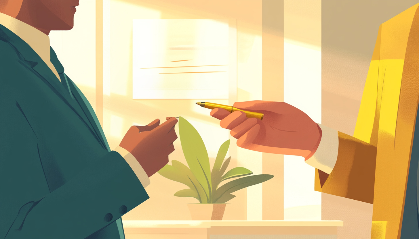 man-selling-a-pen-to-another-man