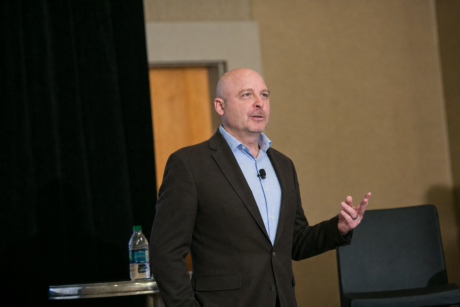 Richard Harris speaking at a sales training event