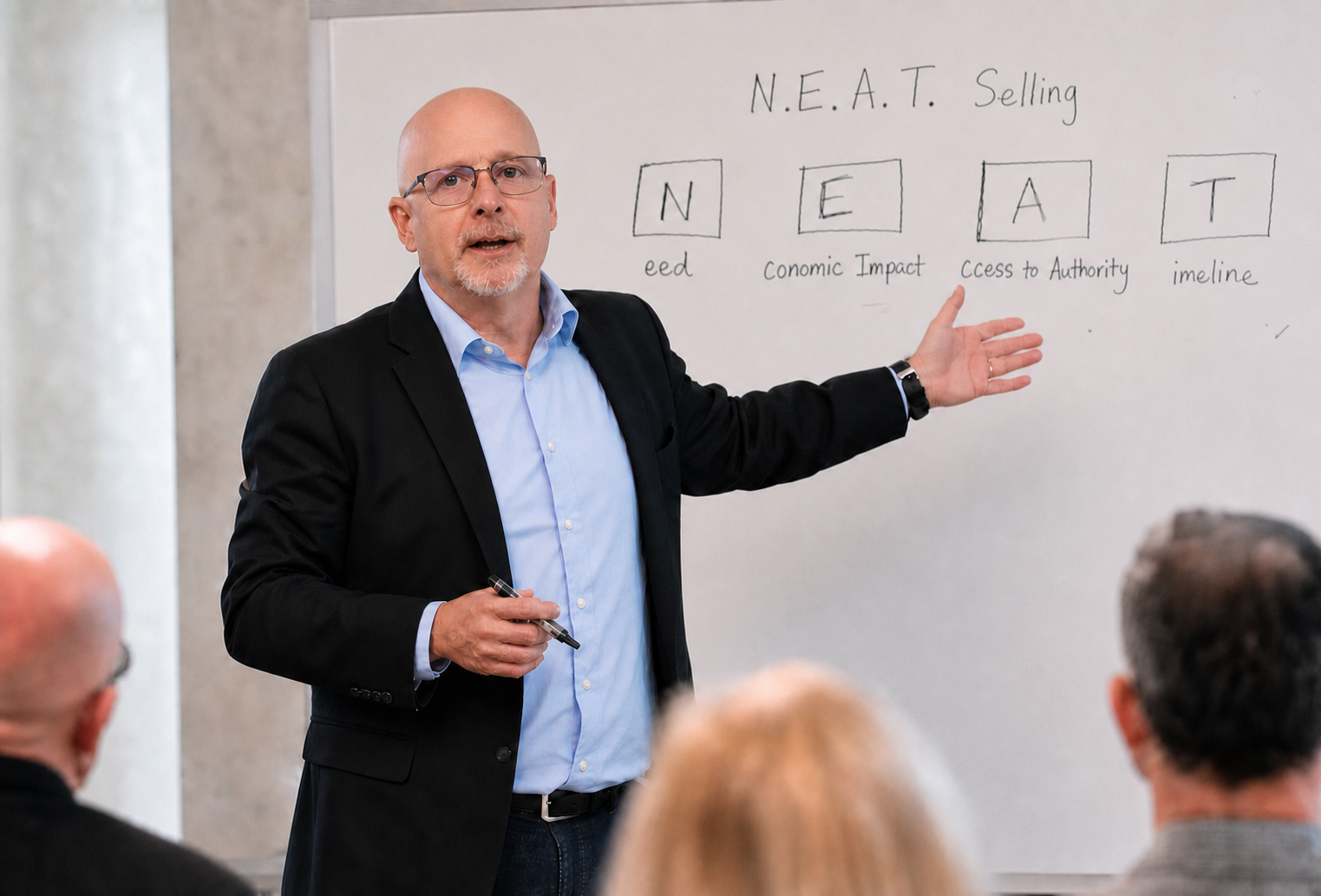 Richard Harris explaining N.E.A.T. Selling during a customized sales training session