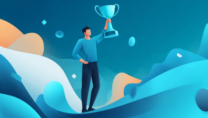 a man holding up a trophy