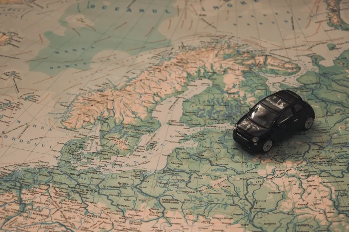 map with a toy car